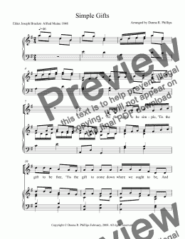 Free Simple Gifts sheet music for piano, voice or other instruments