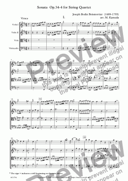 page one of Sonata  Op.34-4 for String Quartet