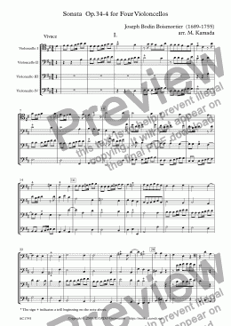 page one of Sonata  Op.34-4 for Four Violoncellos