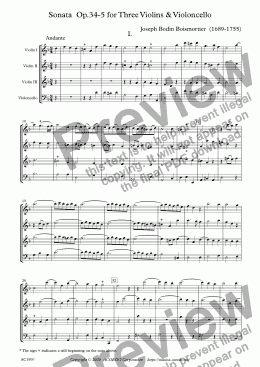 page one of Sonata  Op.34-5 for Three Violins & Violoncello