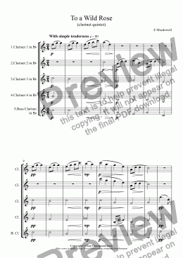 page one of 10 Woodland Sketches Op.51: 1.To a Wild Rose (clarinet quintet)