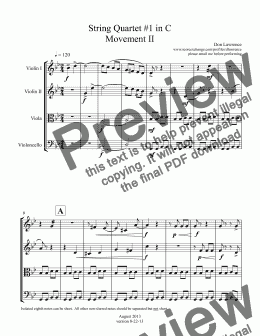 page one of String Quartet #1 in C  Movement II