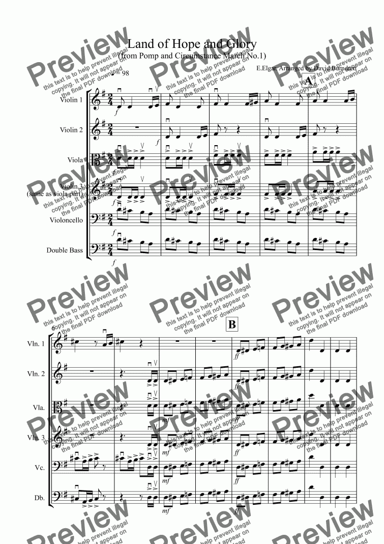 Land of Hope and Glory for String Orchestra - Download Sheet Music PDF