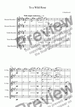 page one of 10 Woodland Sketches Op.51: 1.To a Wild Rose (Recorder Quintet)