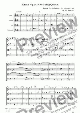 page one of Sonata  Op.34-5 for String Quartet