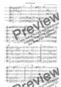 page one of Rule, Britannia! for Clarinet Quintet