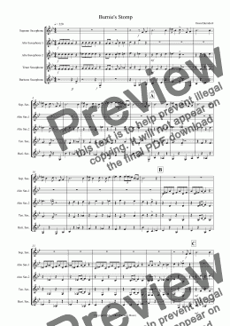 page one of Burnie’s Stomp for Saxophone Quintet