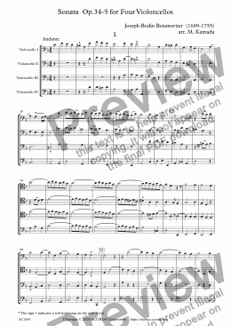 page one of Sonata  Op.34-5 for Four Violoncellos