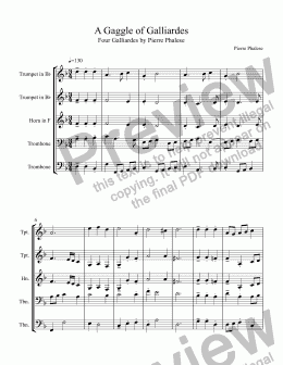 page one of Renaissance Music for Brass: Four Galliardes for Brass Quartet