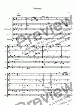 page one of Elgar: Four Dances: 3.Sarabande: written for a quintet of 2 flutes,oboe,clarinet and bassoon (arranged wind quintet) 