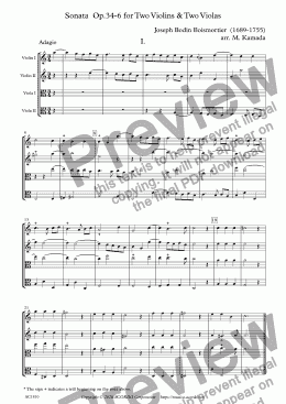 page one of Sonata  Op.34-6 for Two Violins & Two Violas