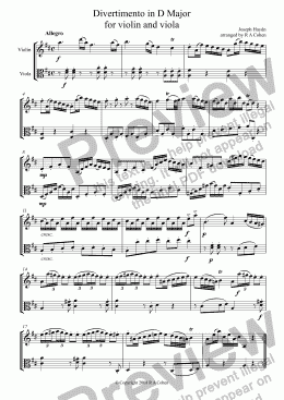 page one of Haydn - DIVERTIMENTO in D Major - for violin and viola