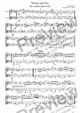 page one of Haydn - MINUET and TRIO - for violin and viola