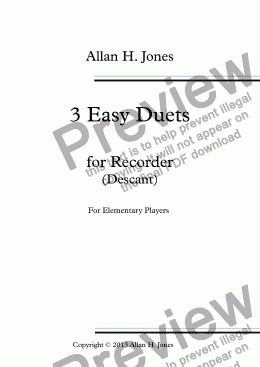 page one of 3 Easy Duets for Descant Recorder