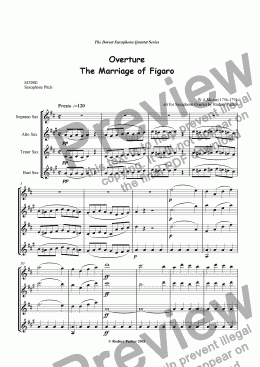 page one of Overture to The Marriage of Figaro arr for Sax Qt by Rodney Parker