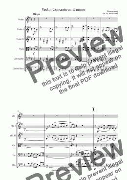 page one of Komarovsky  Violin Concerto in E minor 1st movement arranged for violin and string orchestra