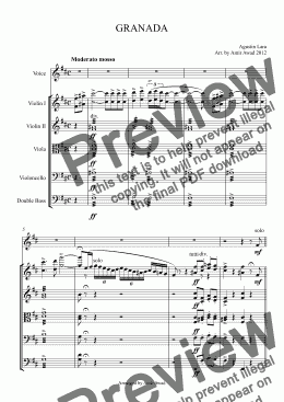 page one of GRANADA for Tenor and string Orchestra