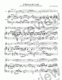 page one of O Rest in the Lord (Psalm 37) (MENDELSSOHN) (from the oratorio "Elijah") for Solo Violin with Piano accompaniment, arr. by Pamela Webb Tubbs