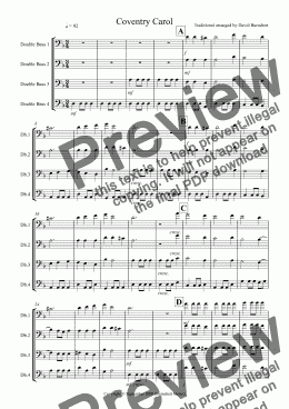 page one of Coventry Carol for Double Bass Quartet