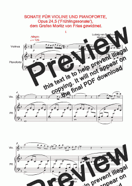 page one of 1st movement of SONATE FÜR VIOLINE UND PIANOFORTE,  Opus 24,5 ('Frühlingssonate') by L. v. Beethoven