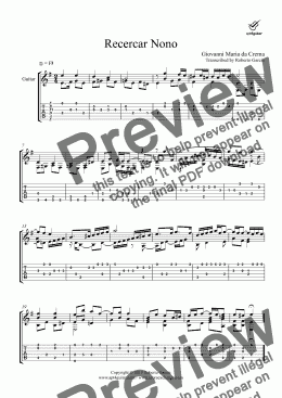 page one of Recercar nono for solo guitar
