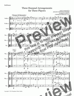 page one of JOHAN NEPOMUK HUMMEL : Three Hummel Arrangements for Three Players, for 2 violins & viola