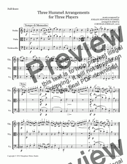 page one of JOHAN NEPOMUK HUMMEL : Three Hummel Arrangements for Three Players, for violin, viola & violoncello