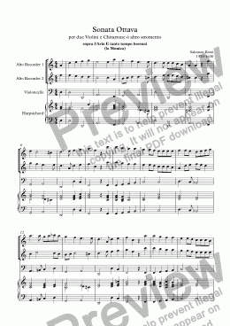 page one of Sonata Ottava for 2 alto recorders and BC (Rossi)