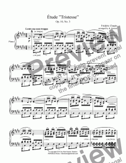 page one of Étude (Study) Tristesse Op. 10 for piano solo (easy)