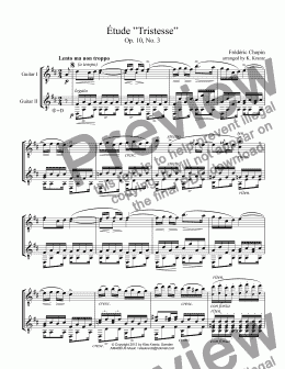 page one of Étude (Study) Tristesse Op. 10 for guitar duet