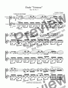 page one of Étude (Study) Tristesse Op. 10 for clarinet and guitar