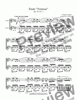 page one of Étude (Study) Tristesse Op. 10 for violin and guitar