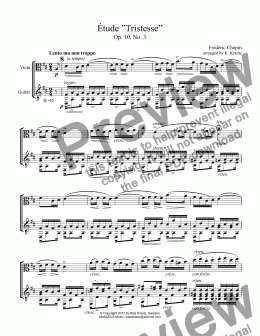 page one of Étude (Study) Tristesse Op. 10 for viola and guitar