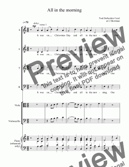 page one of All in the morning - Christmas Carol Choral Choir SATB, w/ optional viola, cello, oboe acc