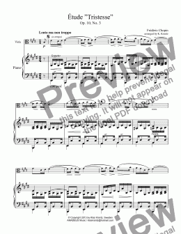 page one of Étude (Study) Tristesse Op. 10 for viola and easy piano