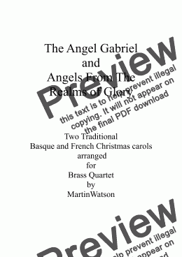 page one of The Angel Gabriel and Angels From The Realms of Glory for Brass Quartet.