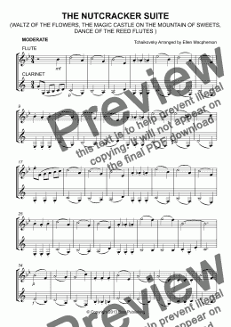 page one of THE NUTCRACKER SUITE - WALTZ OF THE FLOWERS, THE MAGIC CASTLE ON THE MOUNTAIN OF SWEETS, DANCE OF THE REED FLUTES - FLUTE & CLARINET DUET