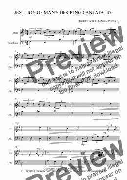 page one of JESU, JOY OF MAN’S DESIRING CANTATA 147 - FLUTE & TROMBONE DUET