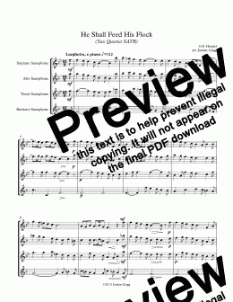 page one of He Shall Feed His Flock (Sax Quartet SATB)