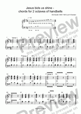 page one of Jesus bids us shine -  chords for 2 octaves of handbells