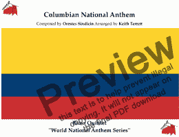 page one of Columbian National Anthem for Brass Quintet (Himno Nacionalion de la Republica de Columbia)  World National Anthem Series