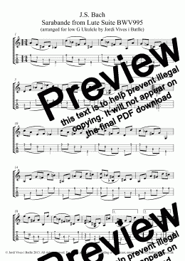 page one of J.S. Bach - Sarabande from Lute Suite BWV995 (arr. for low G Ukulele), Op. 35b