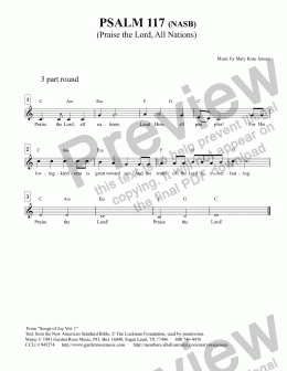 page one of Psalm 117 (NASB) (Praise the Lord, All Nations) Can be sung as a round