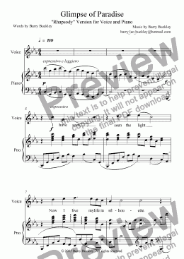 page one of Glimpse of Paradise: "Rhapsody" Version for Voice and Piano