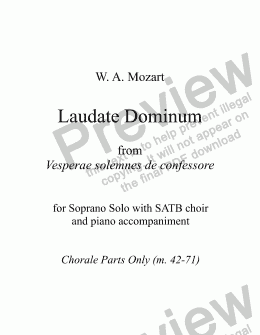 page one of Laudate Dominum (MOZART) SEGMENT [SATB Choral parts only] from "Vesperae Solennes de Confessore," arr. by Pamela Webb Tubbs