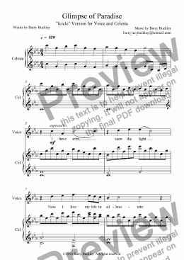page one of Glimpse of Paradise: "Icicle" Version for Voice and Celesta