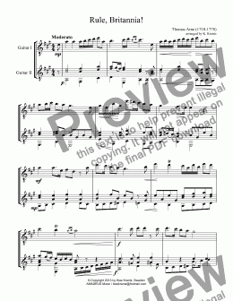 page one of Rule, Britannia! for guitar duet (A Major)