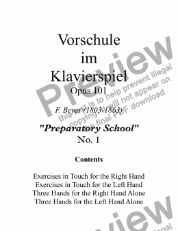 page one of Vorschule im Klavierspiel ’Preparatory School’ by F. Beyer "Beginner Series 1"