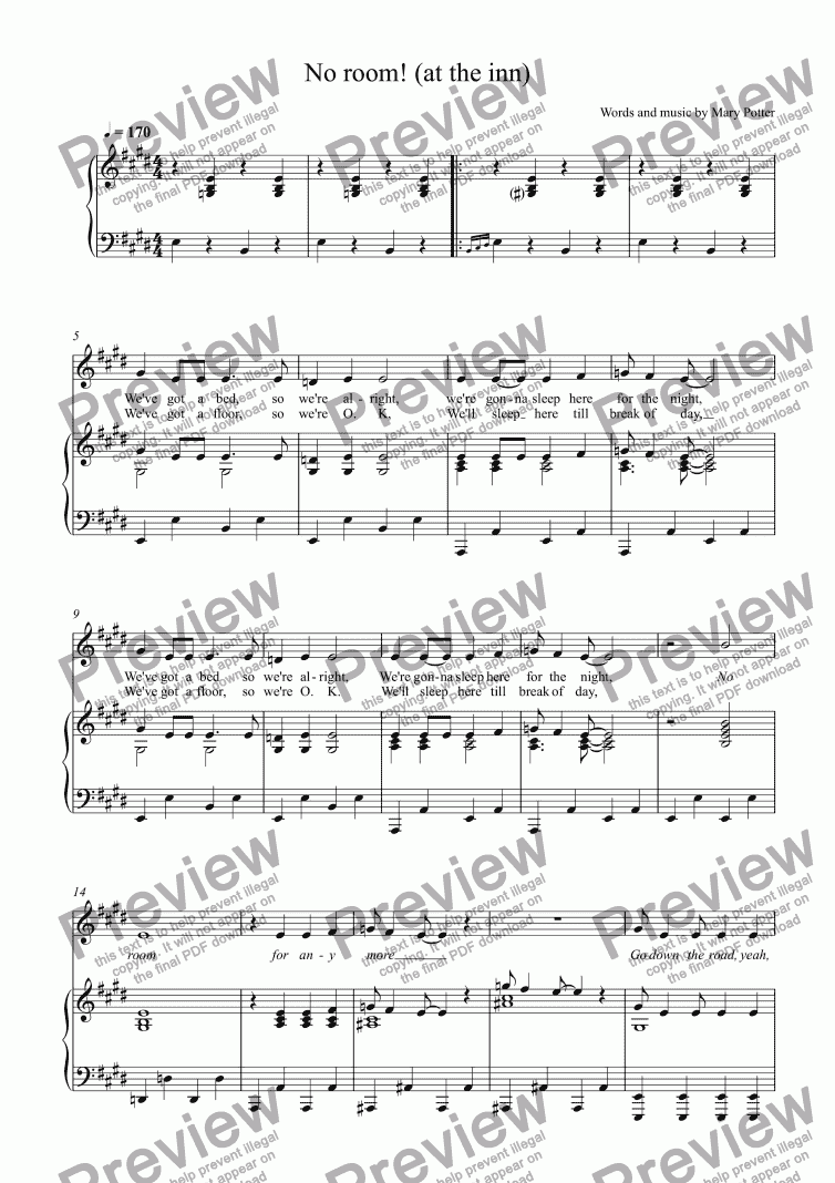 No Room At The Inn For Voice Keyboard By Words And Music By Mary Potter Sheet Music Pdf File To Download