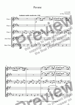 page one of Faure: Pavane (flute quintet:3 flutes/alto flute/bass flute)